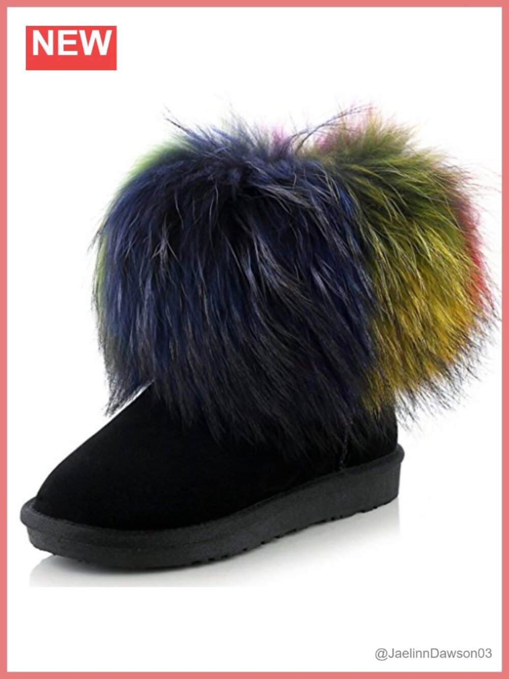 Womens Ankle Snow Boots Cow Leather Faux Fur Trim Pull-On